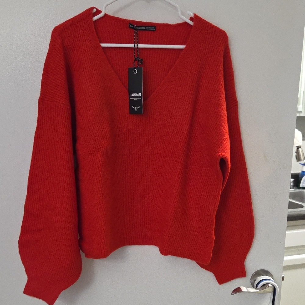 Zara Vibrant Red V-Neck Sweater